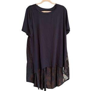 BloomChic Navy Top-Shorter in front-Sheer Floral Back-Pleated-Size 14-16